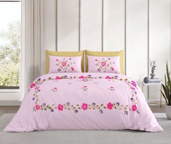 Pink Dahlia Bliss Bedsheet, Artisan , 300 Tc 100% Cotton