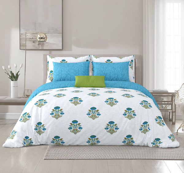 Classic, Azure Jaipuri Motifs Bedsheet, 120 Tc Cotton Blend,