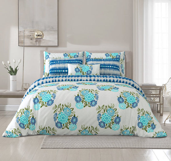 Classic, Cyan Flora Bedsheet, 120 Tc Cotton Blend,