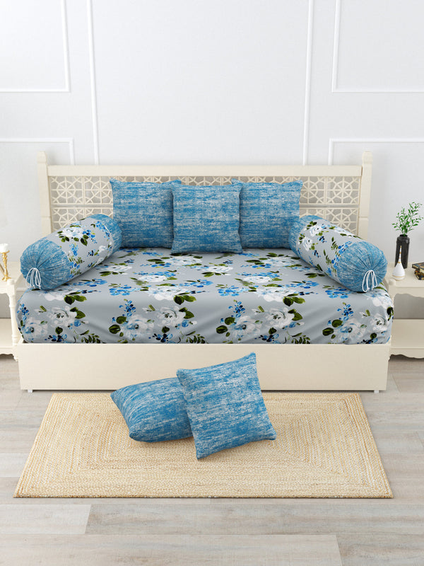 Gulmohar , Ocean Snowy Roses Bedsheet, Diwan Set ,120 Tc 100% Cotton