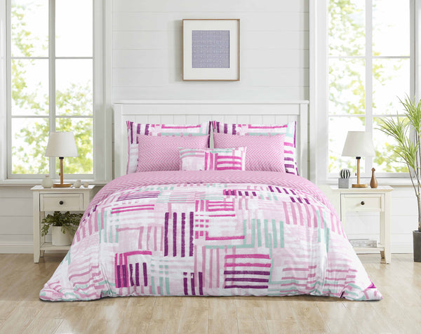 Shine, Pink Lines Bedsheet Set, 144 Tc 100% Cotton