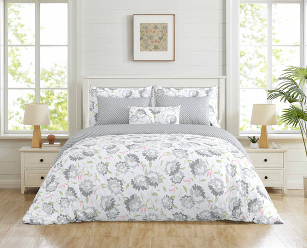 Shine, Salt N Pepper Bloom Bedsheet Set, 144 Tc 100% Cotton